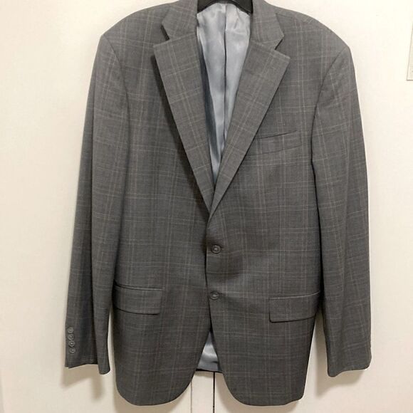 Hart Schaffner Marx Grey Plaid Sport Jacket Super 130’s. Size 42 L. - Picture 1 of 9
